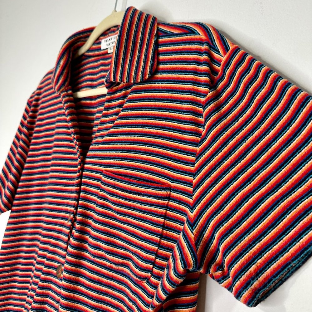 FRANKIES BIKINIS‎ Coco Stripe Terry Cover-up Top In Sunset Stripe Sz L - Picture 3 of 9